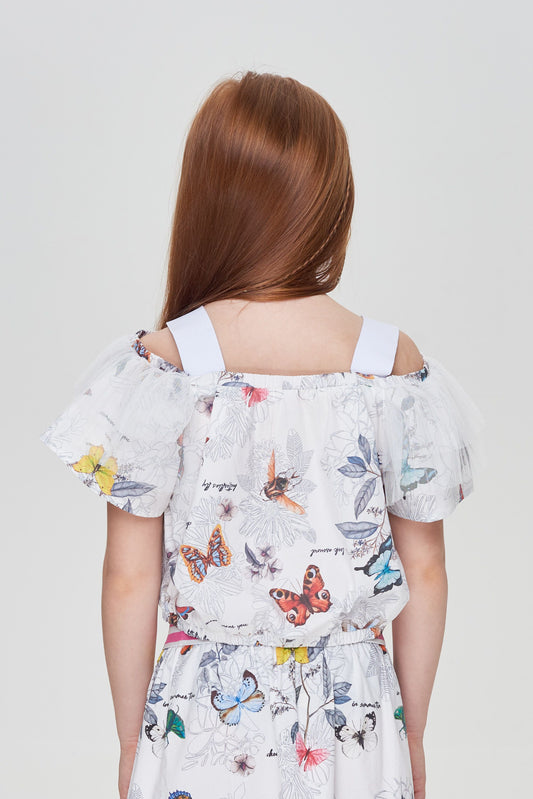 Crop Top Blouse, Branded Print