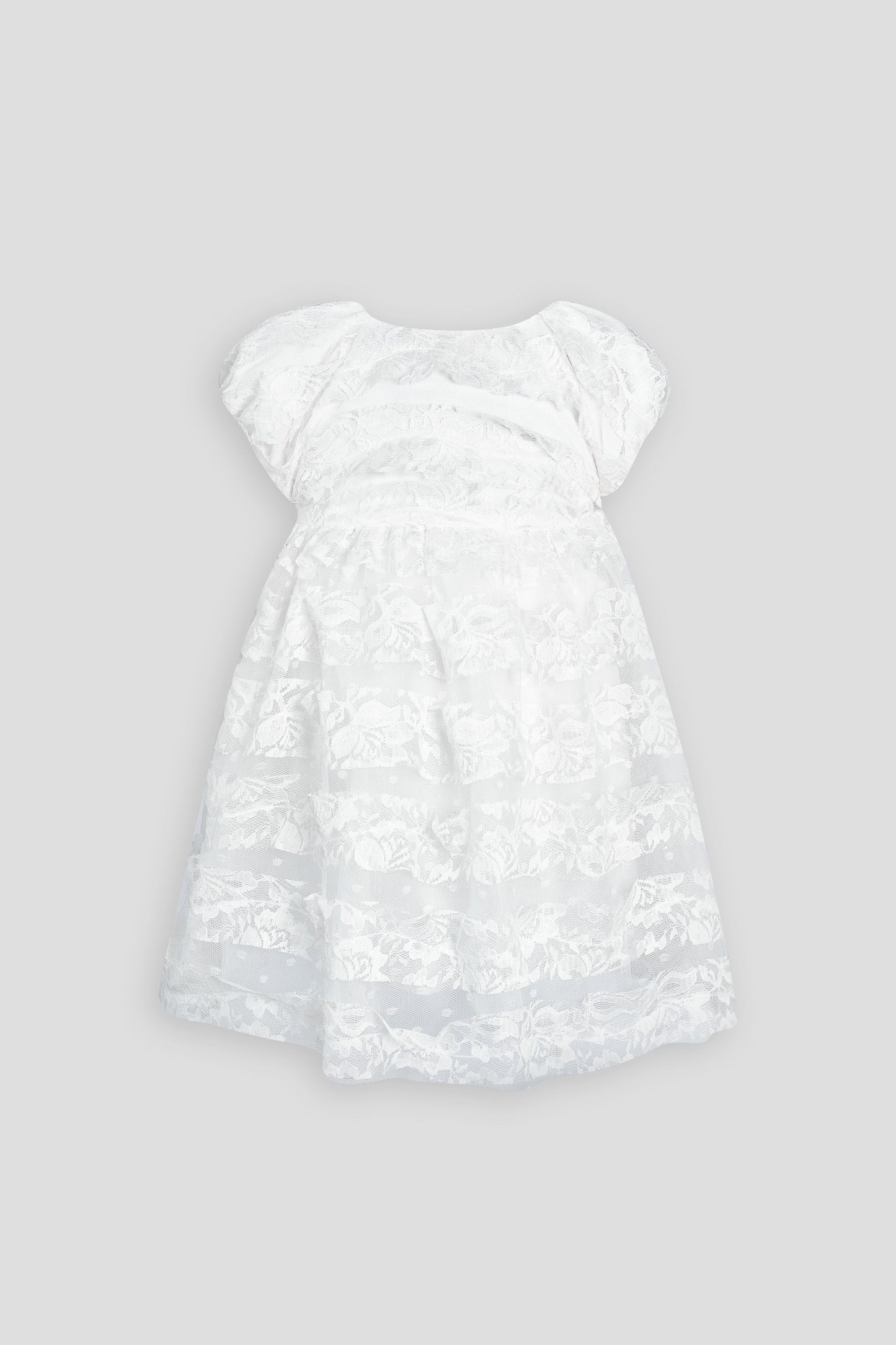Smart Dress of mesh with ribbons and decor, ecru