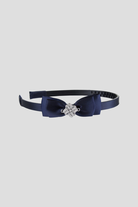 Headband with Blue Bow and Silver Crystal Logo