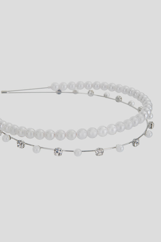 Double Headband with Pearls and Crystals