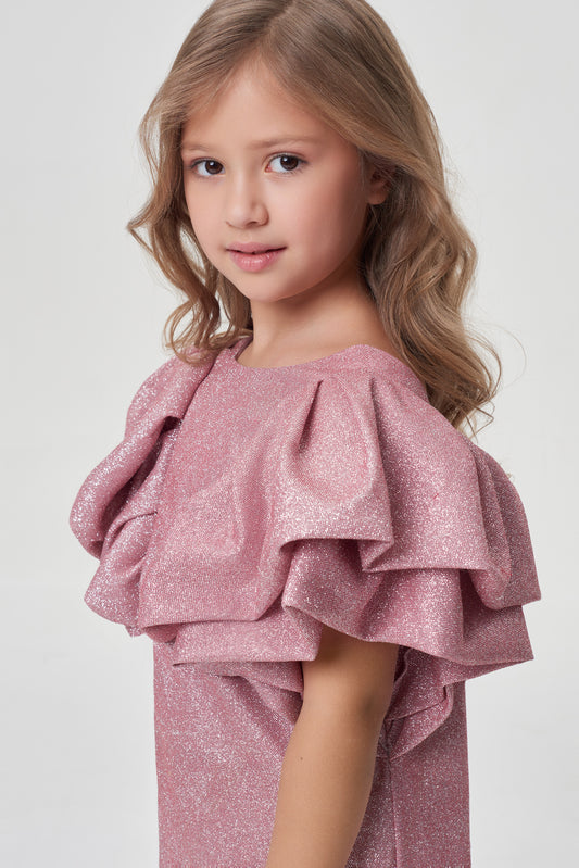 Flounces Sleeves Shimmering Coctail Dress