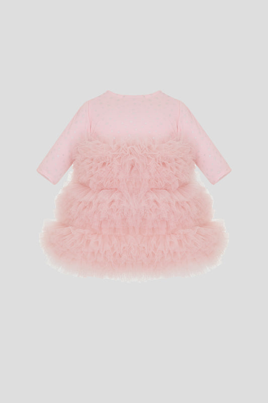 Elegant Peach Fluffy Skirt Dress