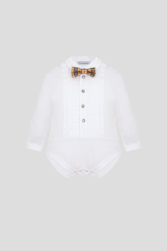 Elegant set (bodysuit and pants), ecru / check