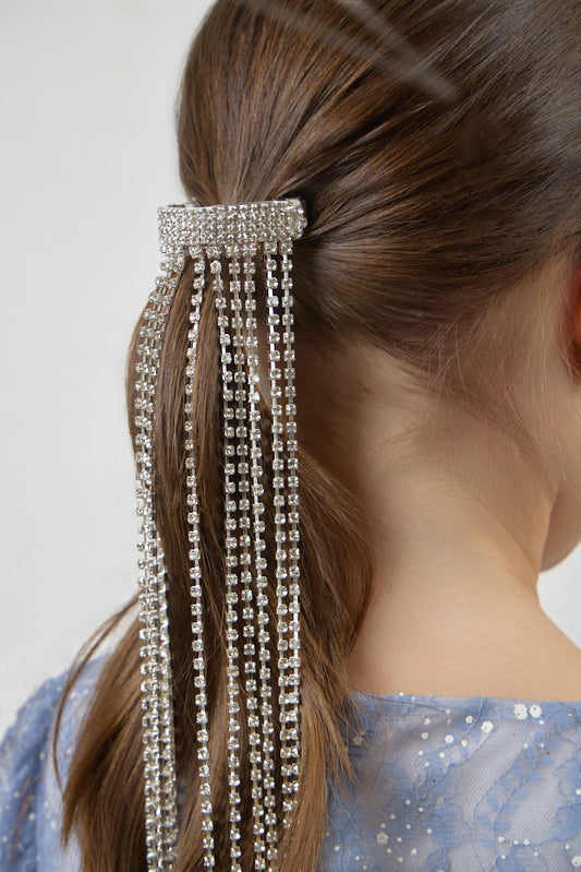 Hair Clip with Long Silver Strings with Crystals