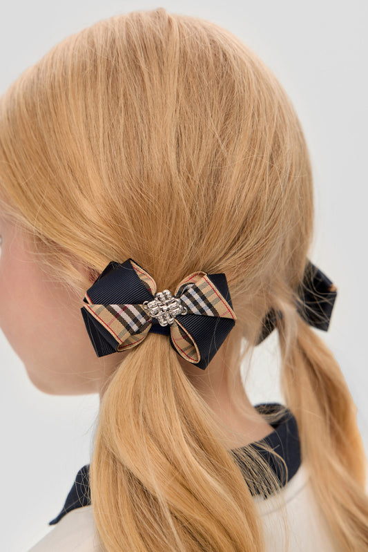 Blue and Checkered Bow hairbands, 2 pcs
