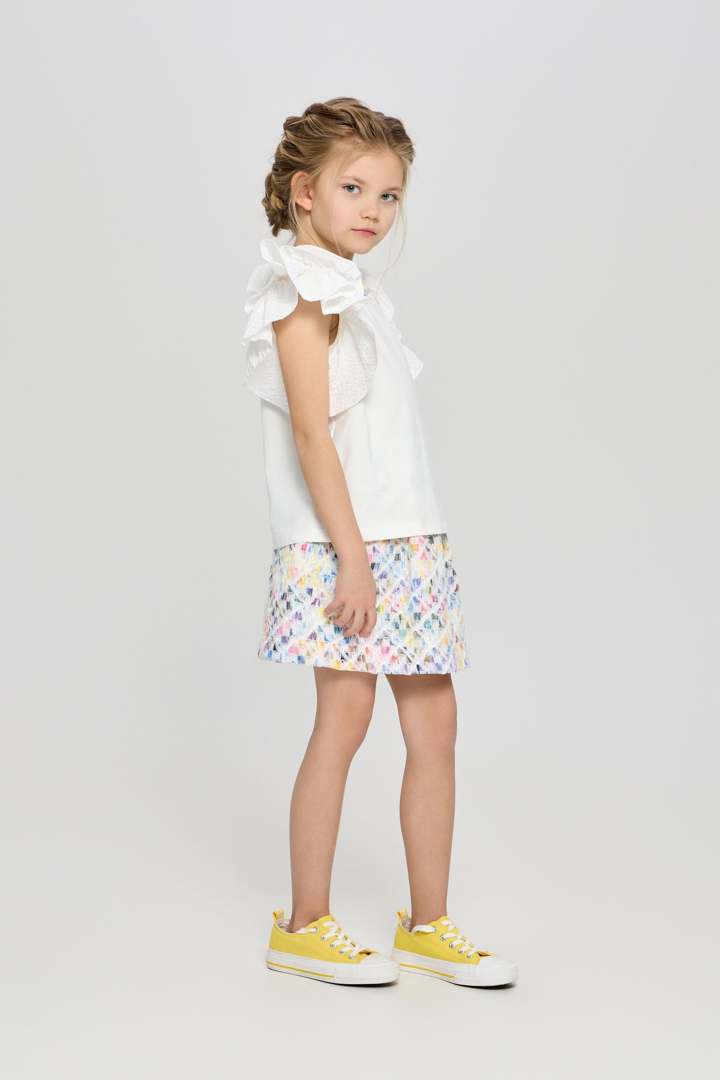 Wing Sleeves Top with Decor, white