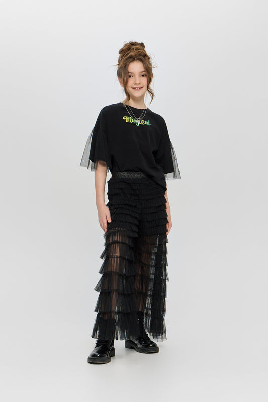 Fancy Sleeves Chain Decorated T-Shirt