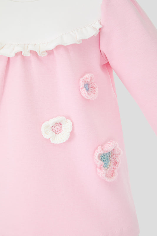 Beautiful Pink Dress with Flower Appliques