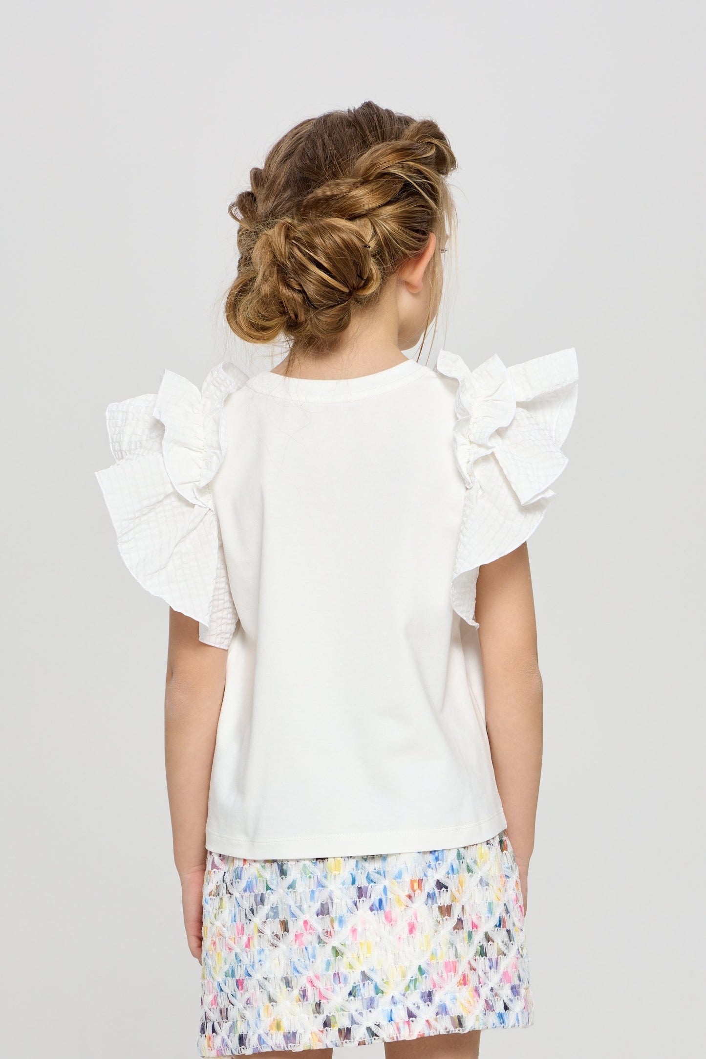 Wing Sleeves Top with Decor, white