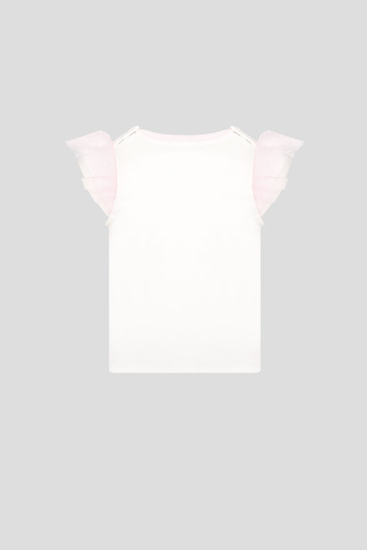Mesh Flounces Printed T-Shirt