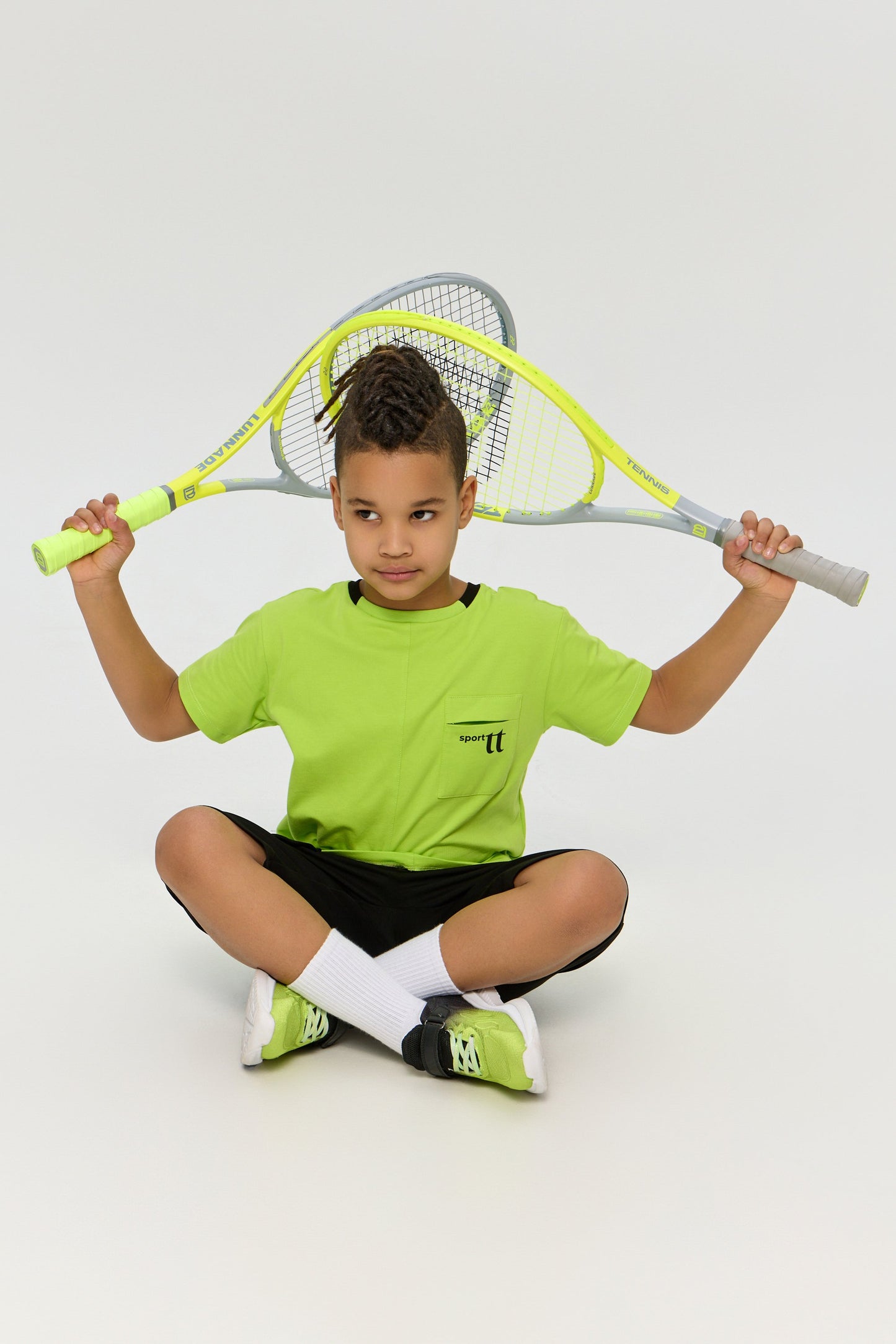 Sports Set Neon Green T-Shirt and Matching Black Shorts