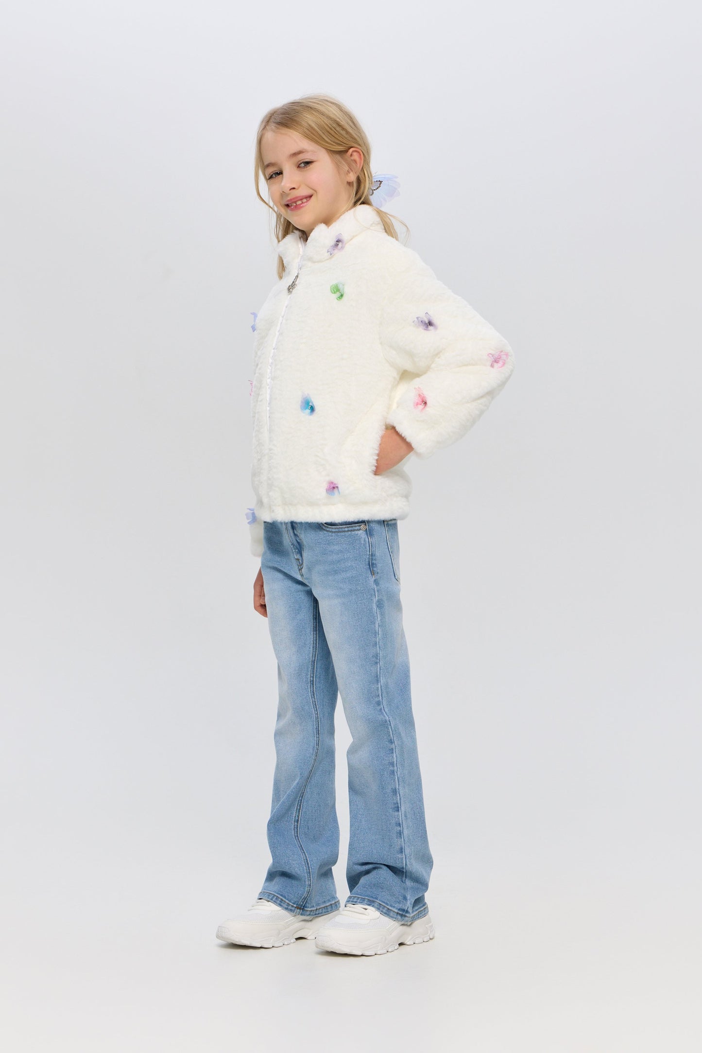 Soft Fur bomber jacket with butterflies
