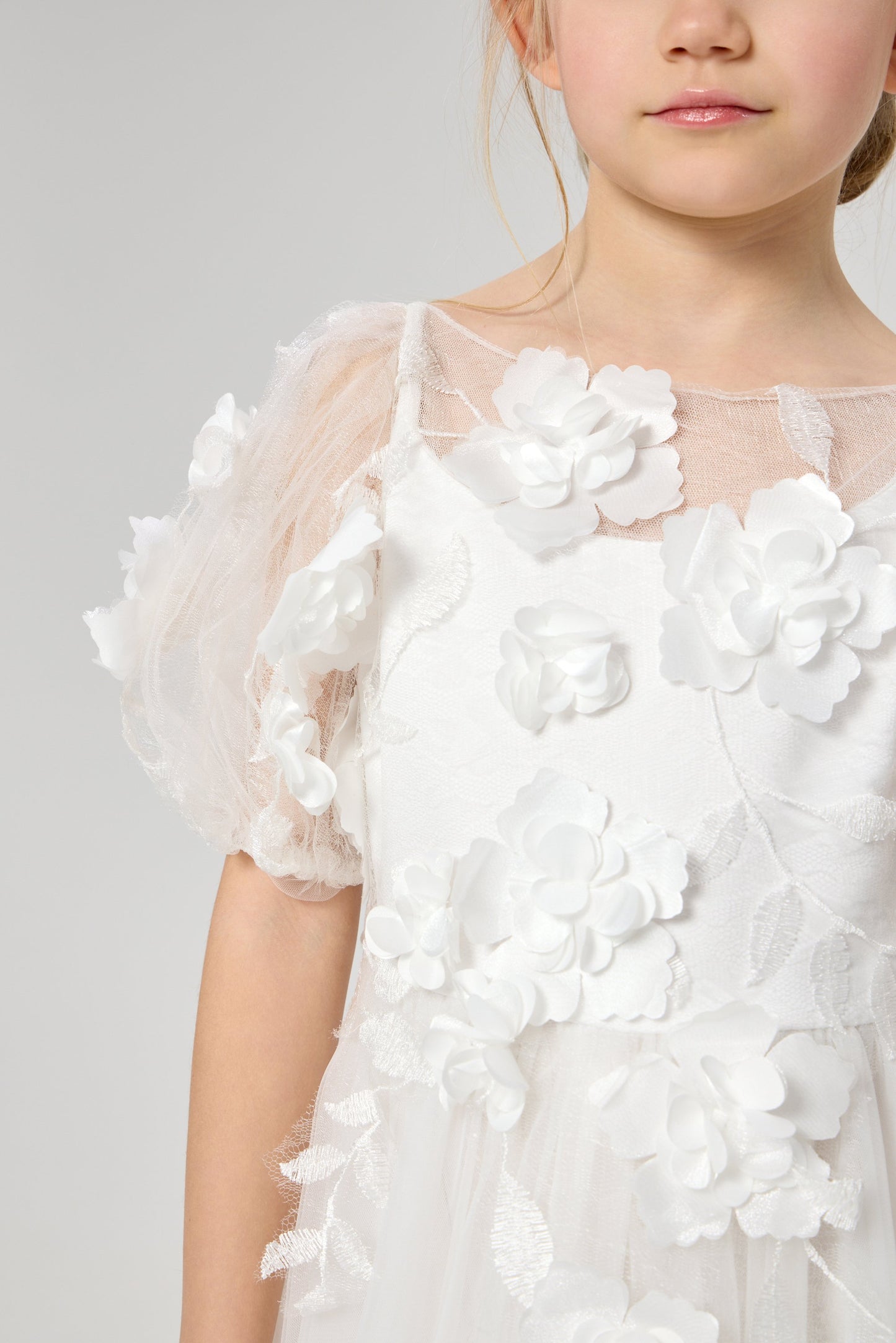 3D flowers dress, white