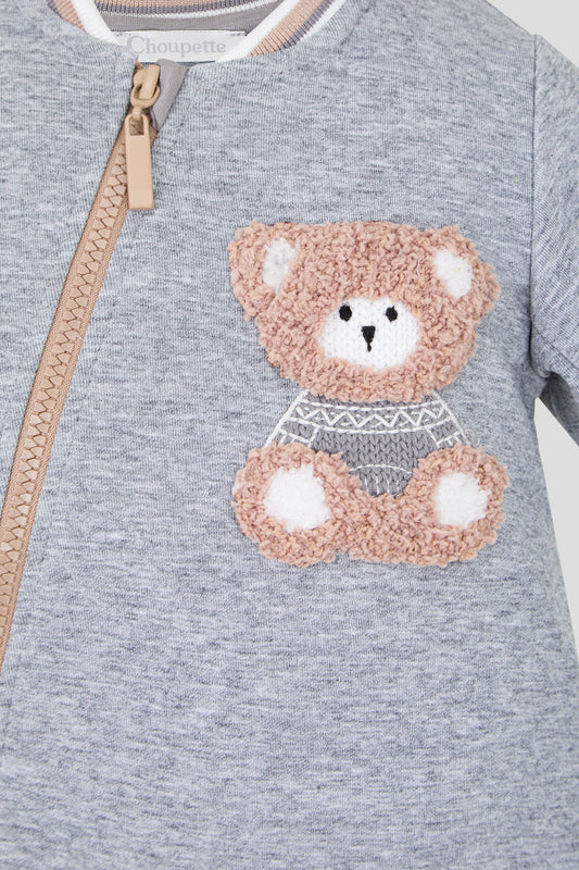 Grey Warm Overall with Teddy Applique