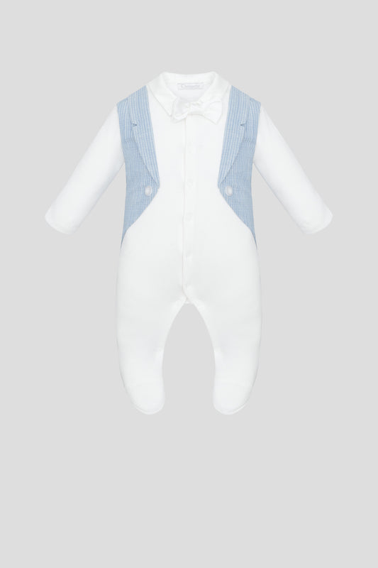 Tuxedo Immitation Bow Decorated Overalls and Bonnet