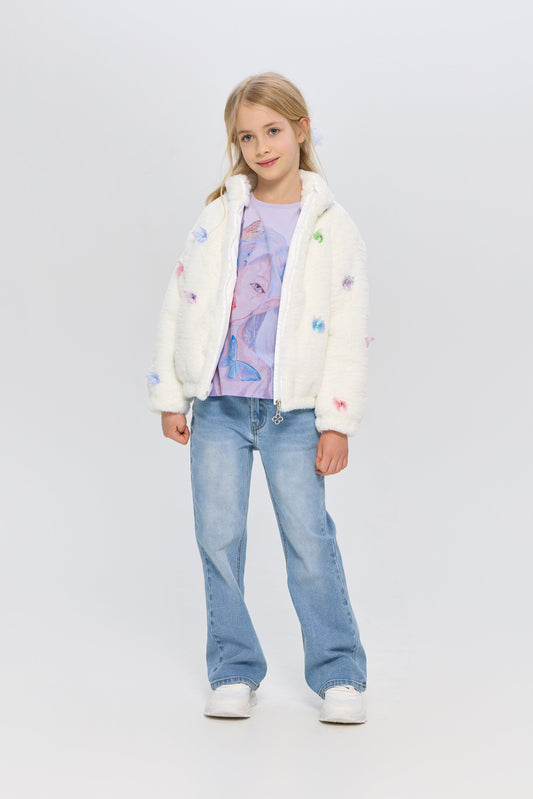 Soft Fur bomber jacket with butterflies