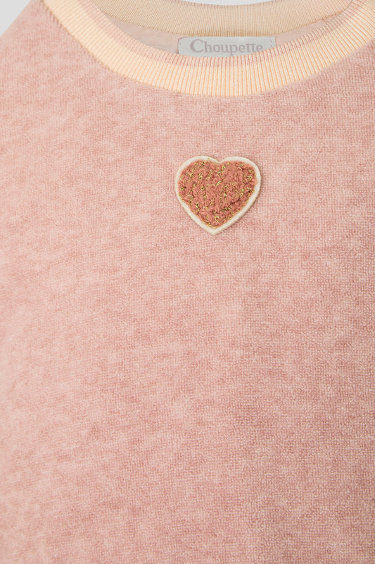 Velour Decorated Sweatshirt with Heart Applique