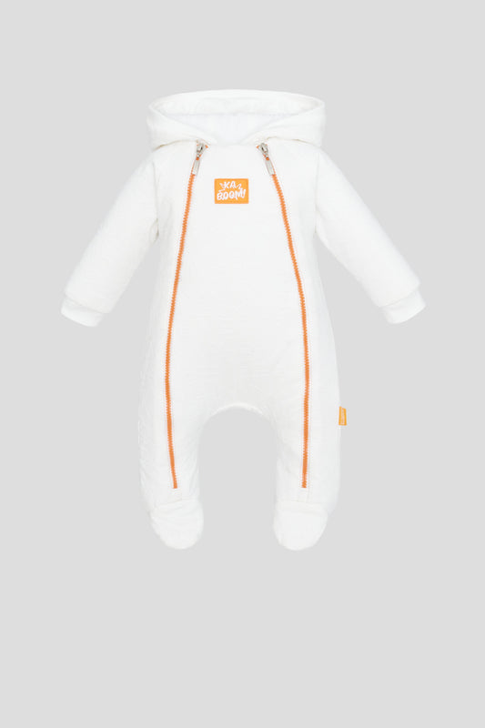 Warmed Footer Overalls with Hood and Cap, ecru
