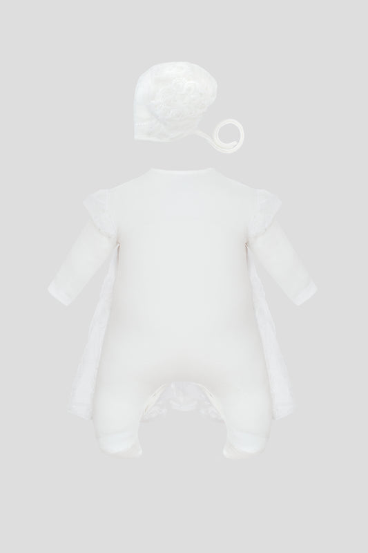 Lace Decorated Skirt Smart Set (Overall-Dress, Bonnet)