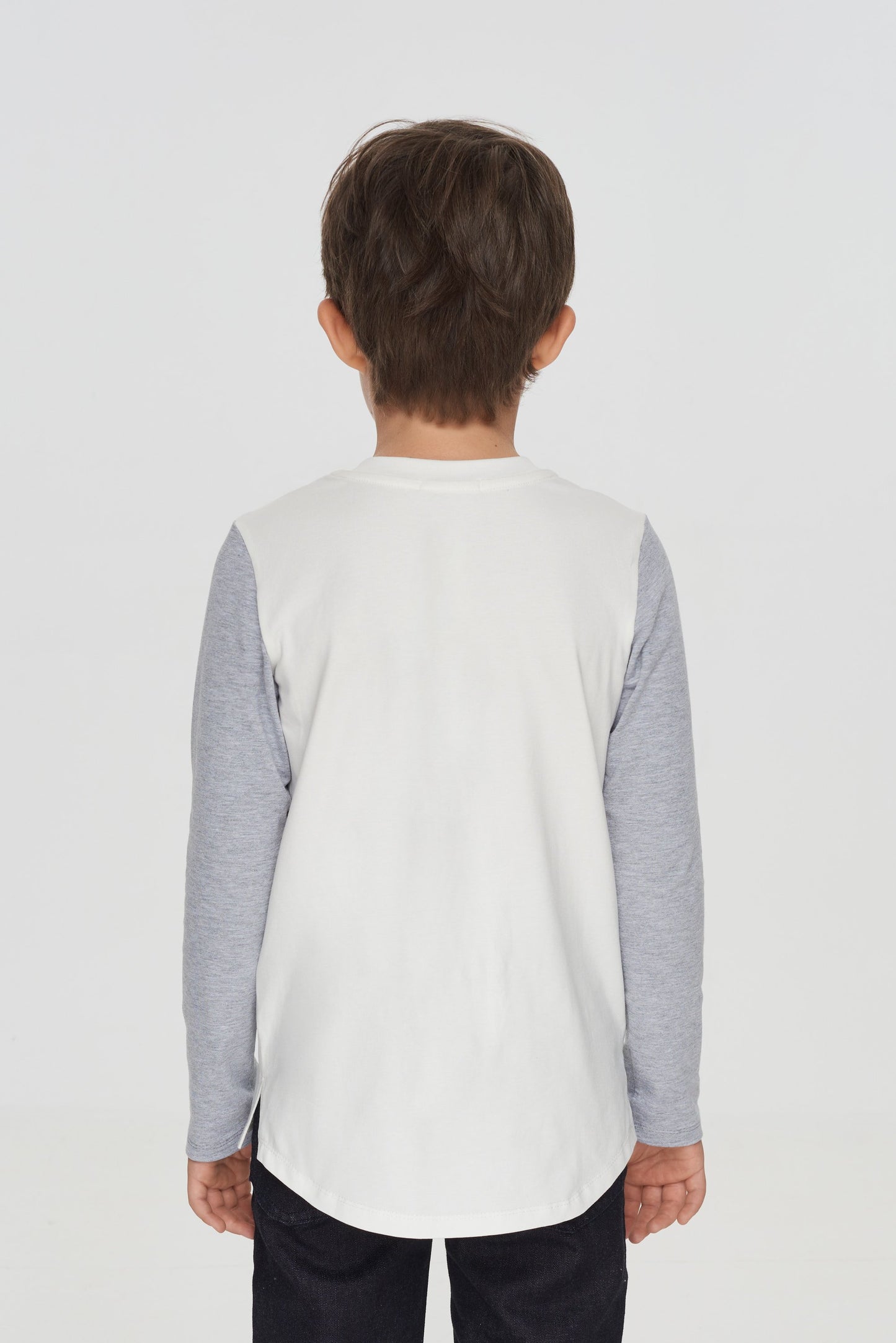 Combined Decorated Pocket LS Tee, ecru and grey