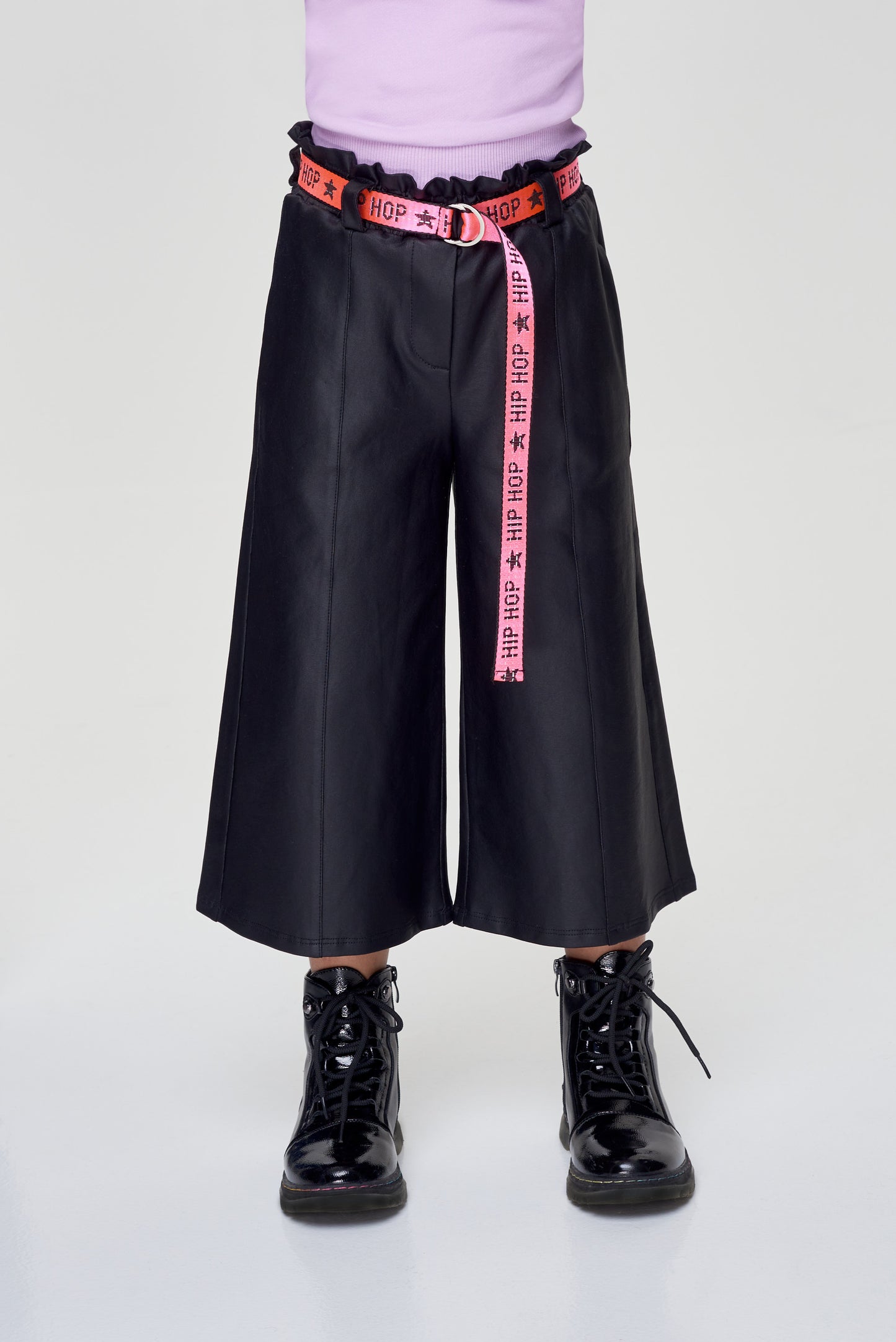 Leather Effect Knitted Cullotes Pants, black