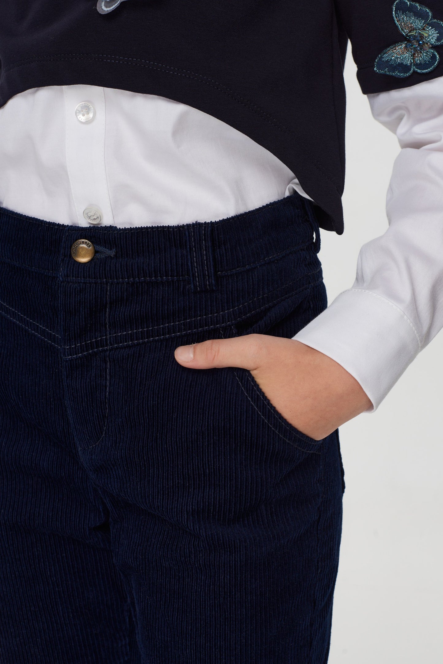 Navy velvet trousers