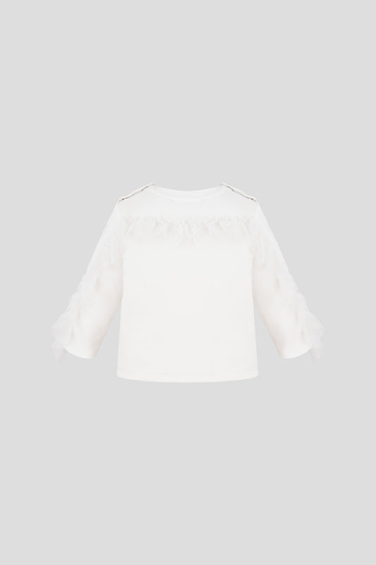 Frills Sleeves LS Tee, ecru