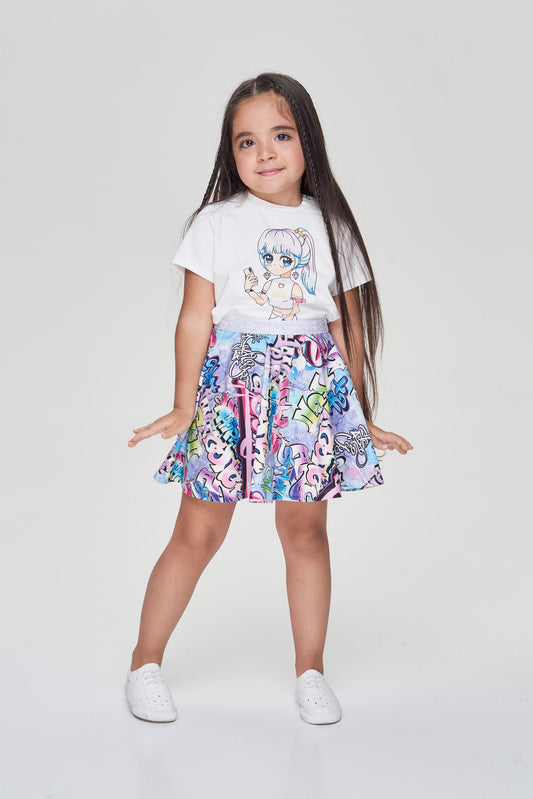 Knitted Sun Skirt, branded print/pink