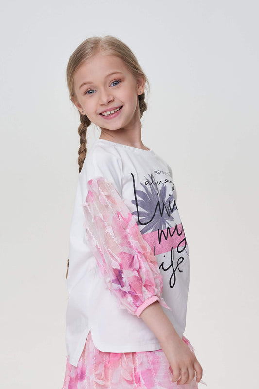 Chiffon Sleeves Printed T-Shirt