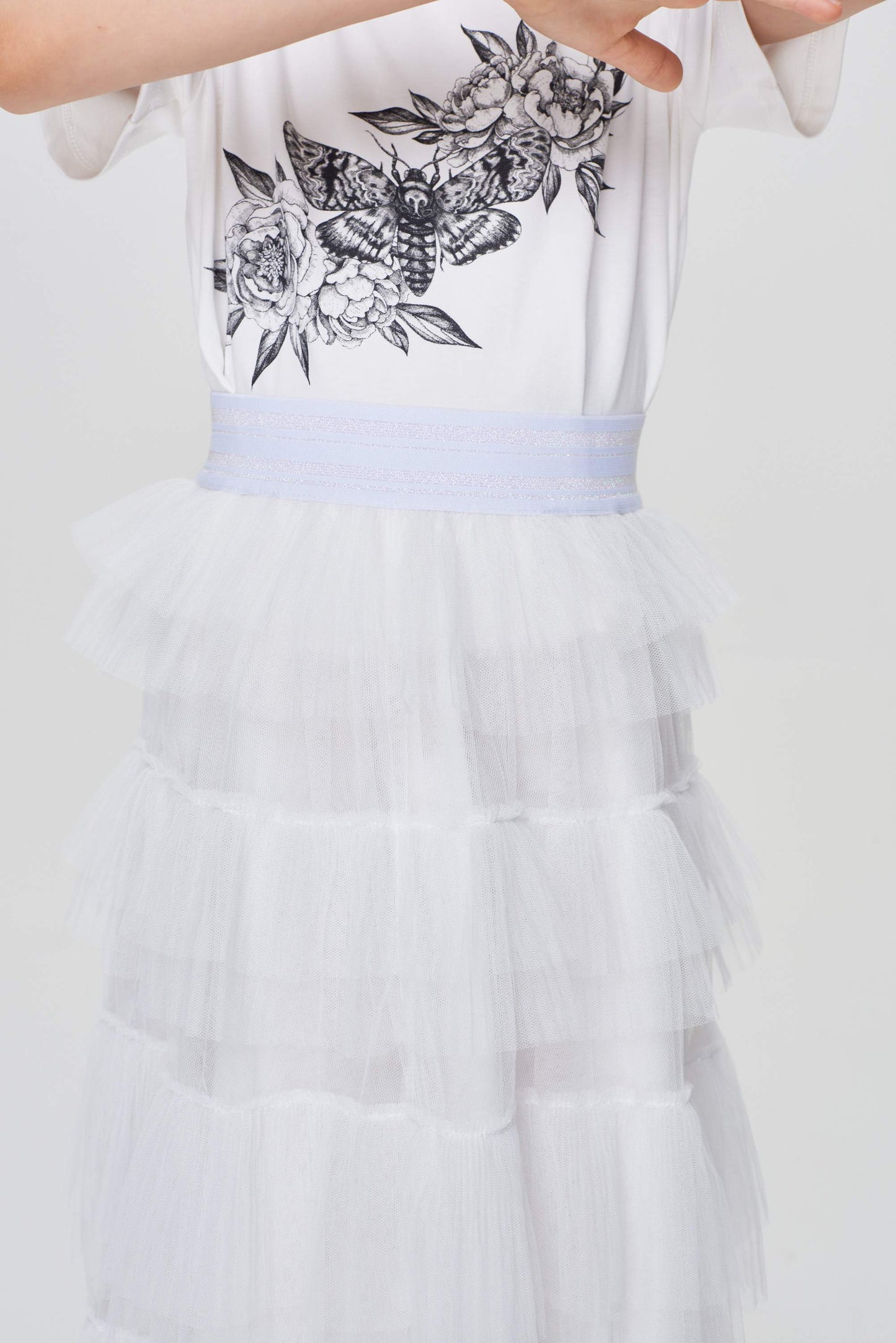 Pleated Multitiered Skirt, ecru