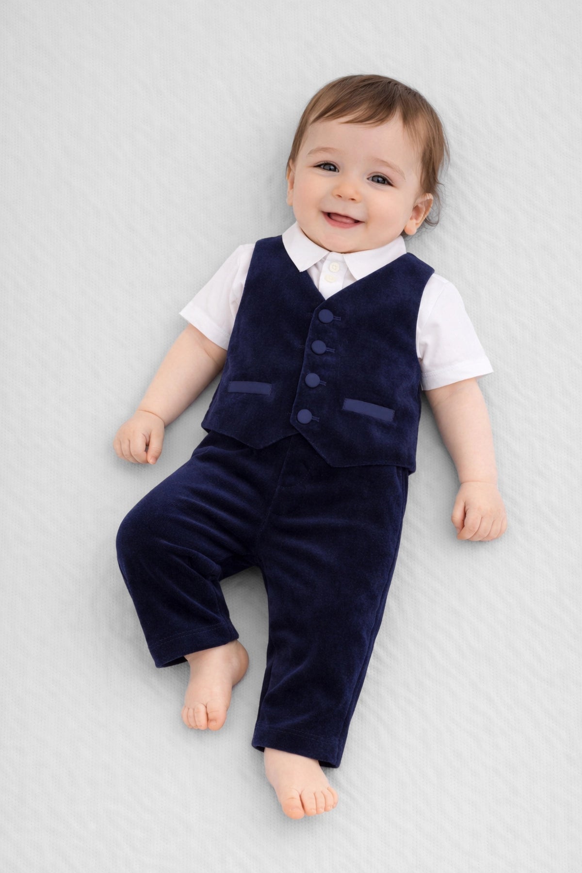 Navy Velvet Buttoned Vest