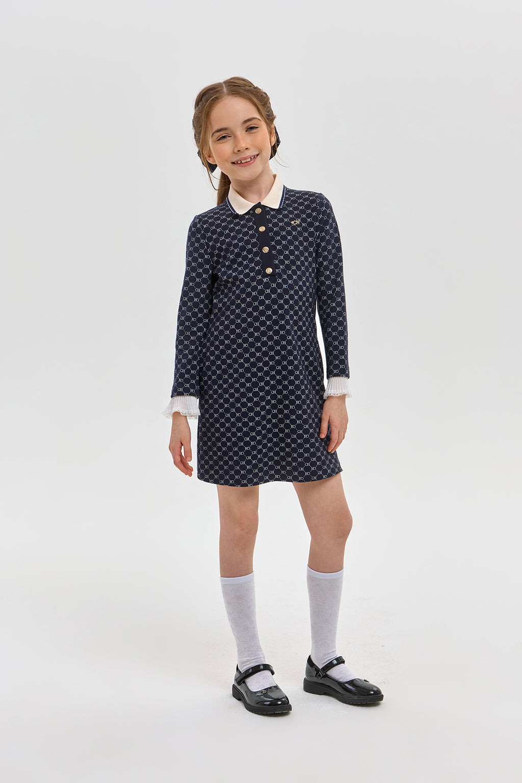 CH Knitted Long sleeve Polo Dress with laces