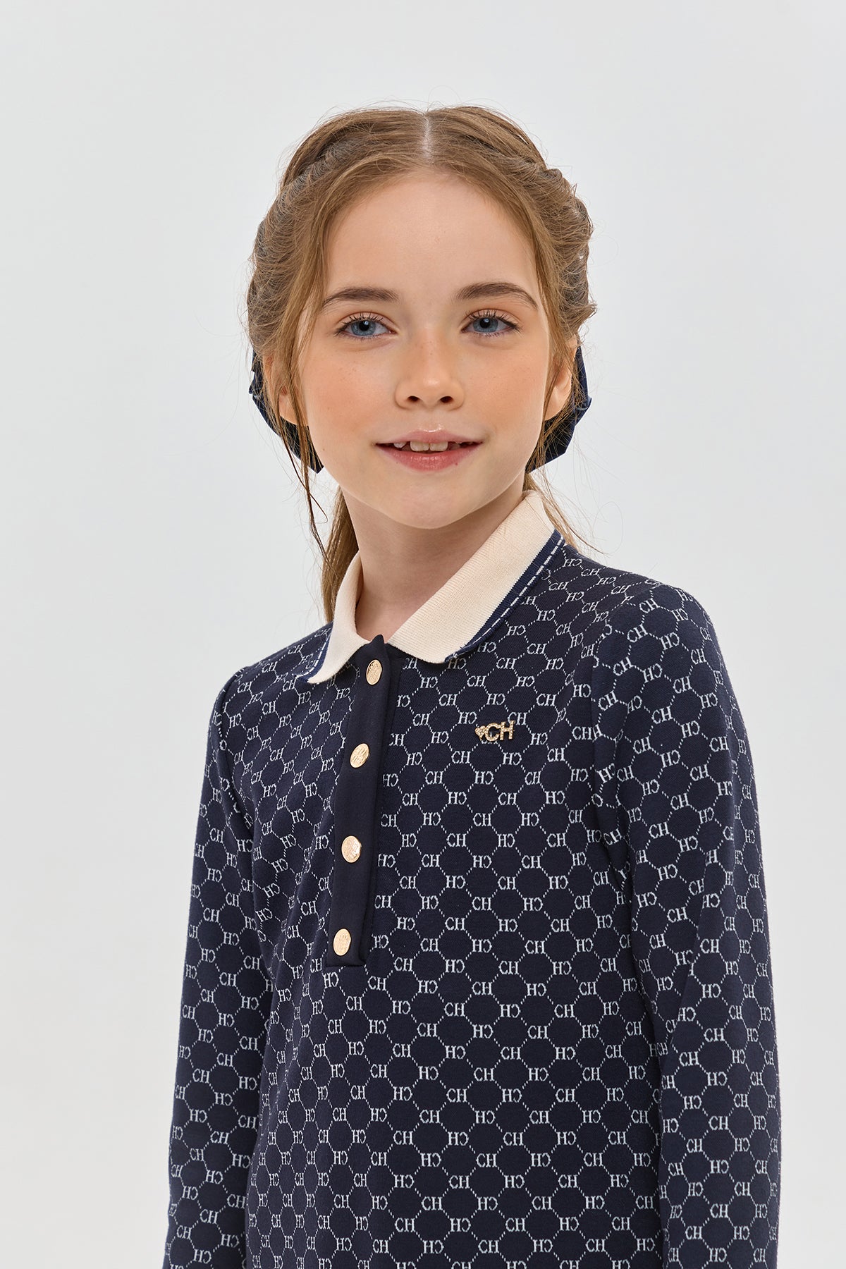 CH Knitted Long sleeve Polo Dress with laces