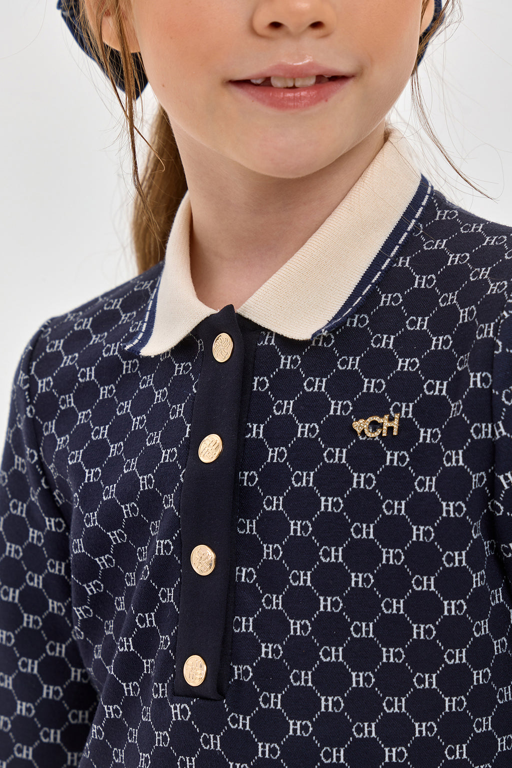 CH Knitted Long sleeve Polo Dress with laces