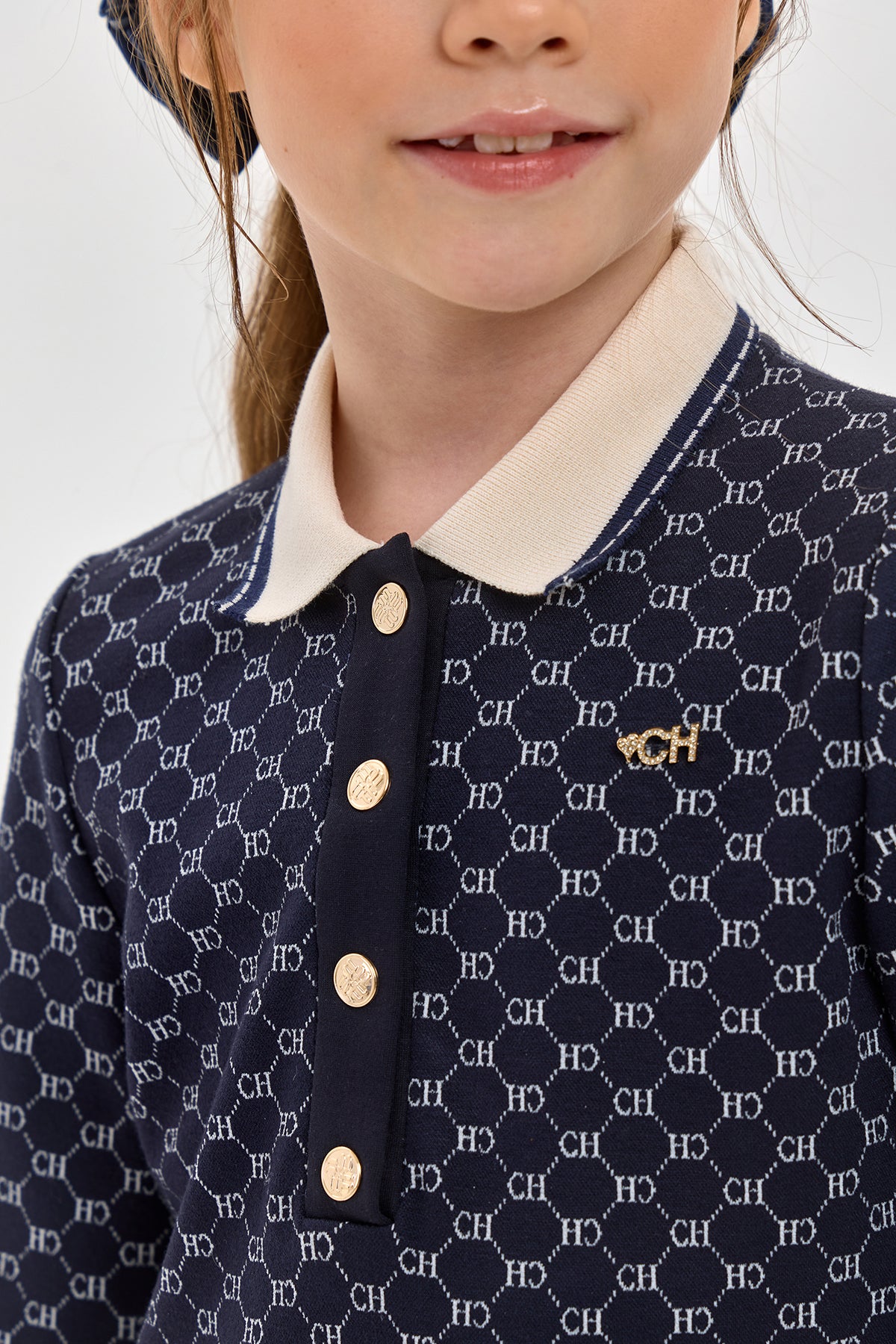 CH Knitted Long sleeve Polo Dress with laces