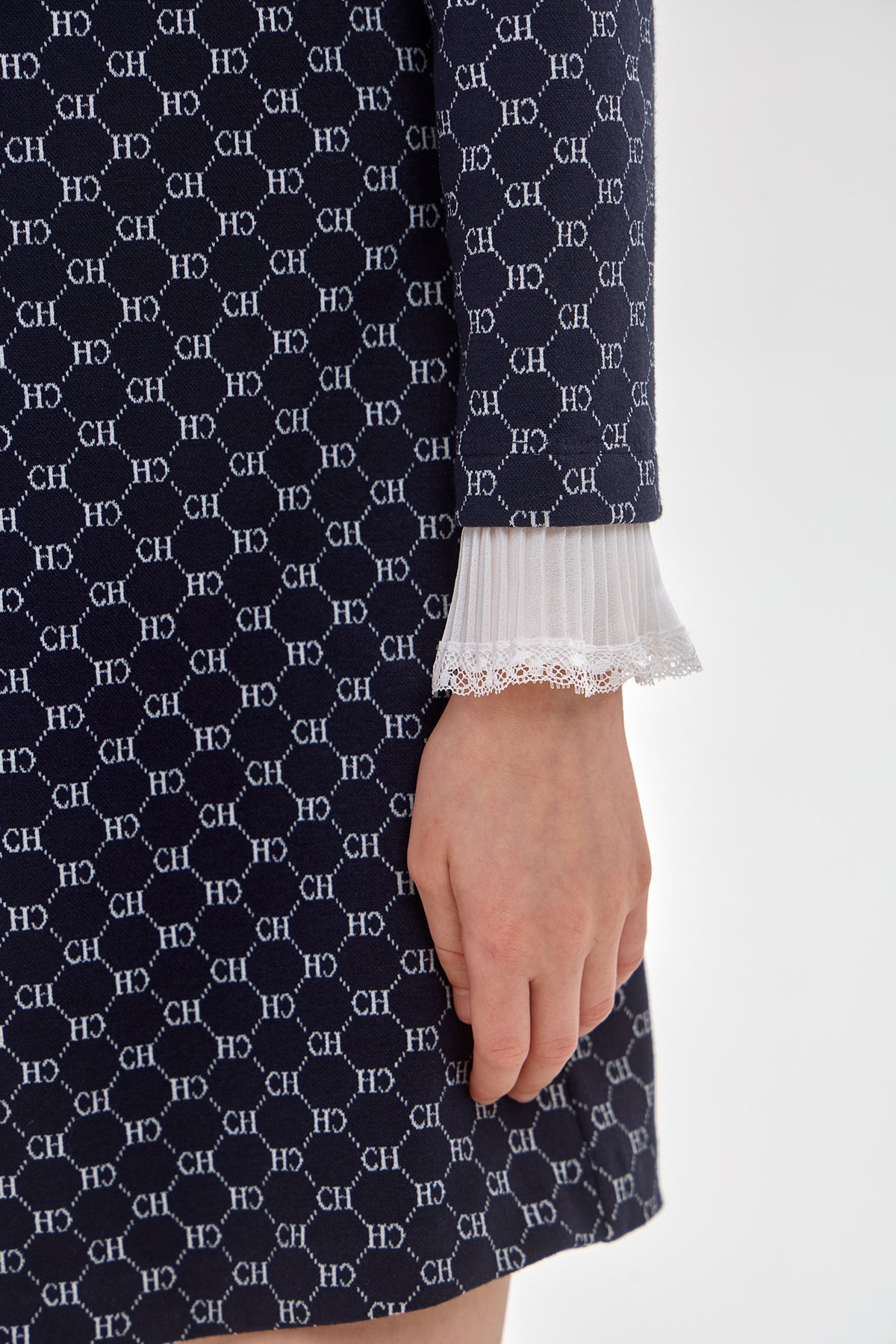 CH Knitted Long sleeve Polo Dress with laces