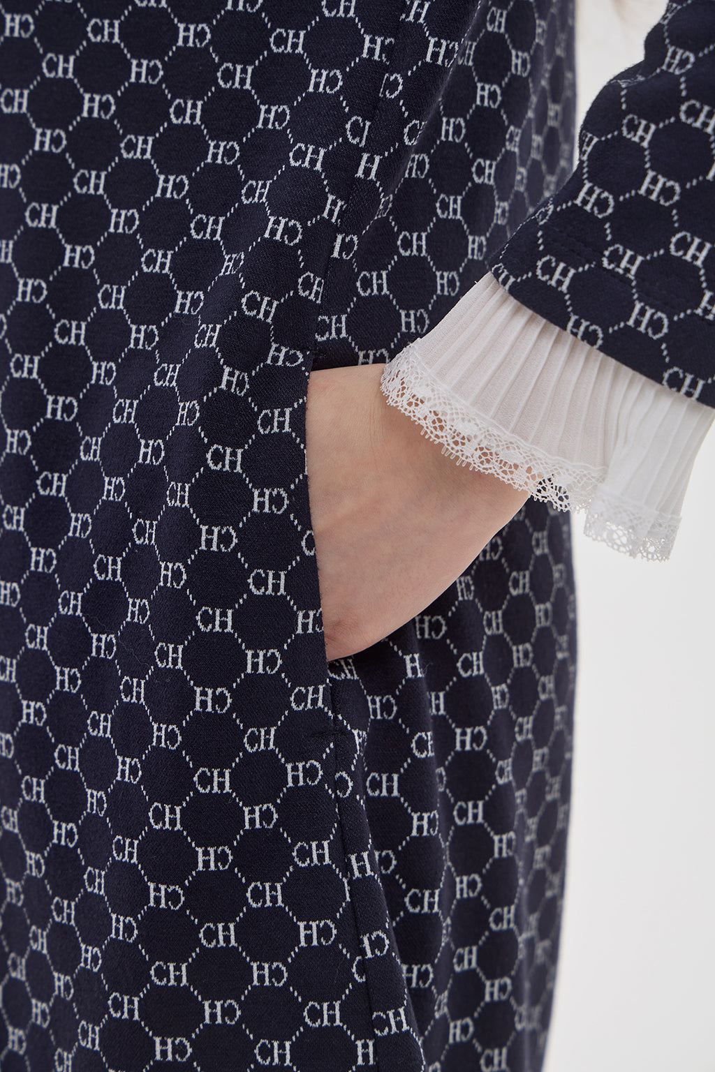 CH Knitted Long sleeve Polo Dress with laces