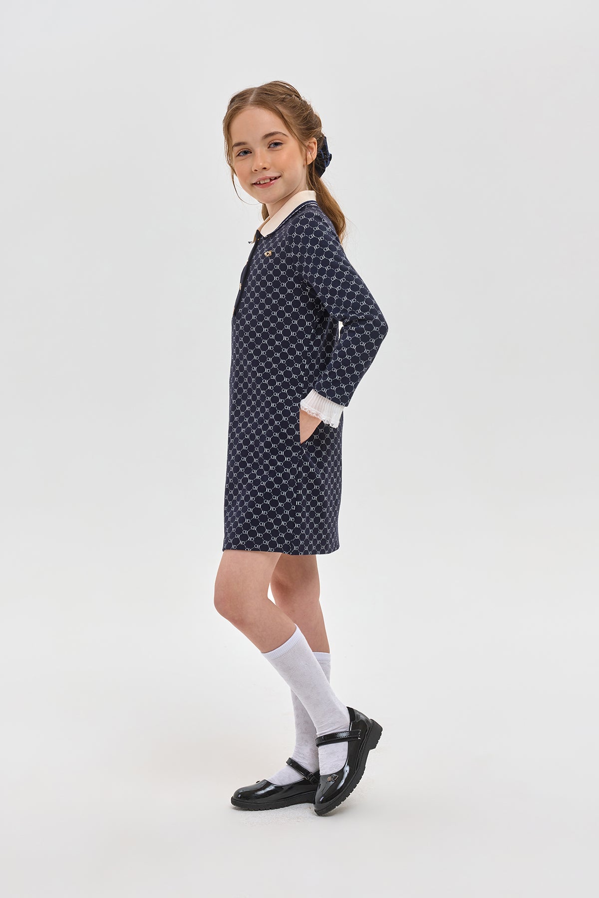 CH Knitted Long sleeve Polo Dress with laces