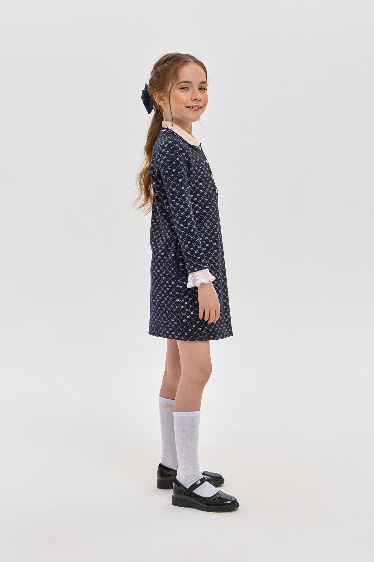 CH Knitted Long sleeve Polo Dress with laces