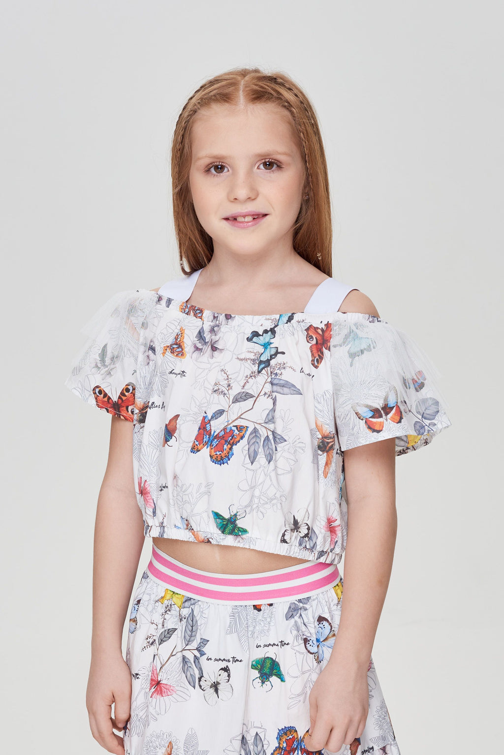 Crop Top Blouse, Branded Print