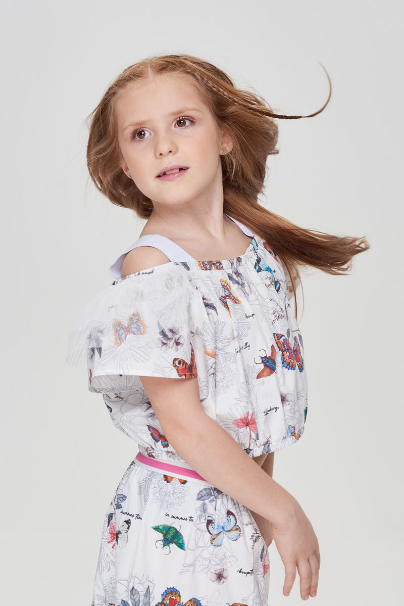Crop Top Blouse, Branded Print