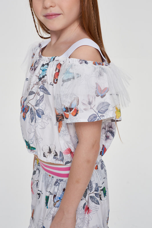 Crop Top Blouse, Branded Print