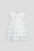 Smart Dress of mesh with ribbons and decor, ecru