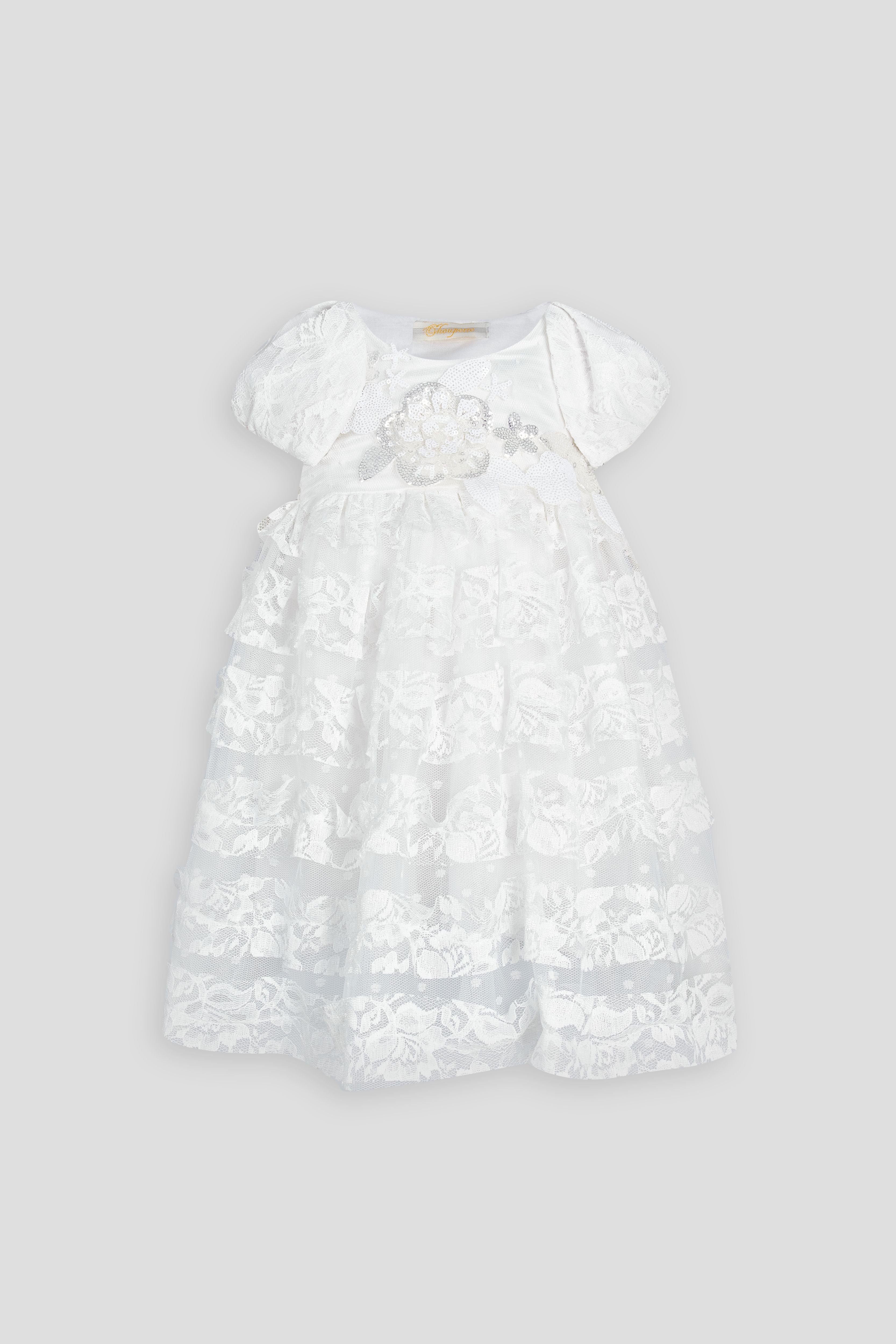 Smart Dress of mesh with ribbons and decor, ecru
