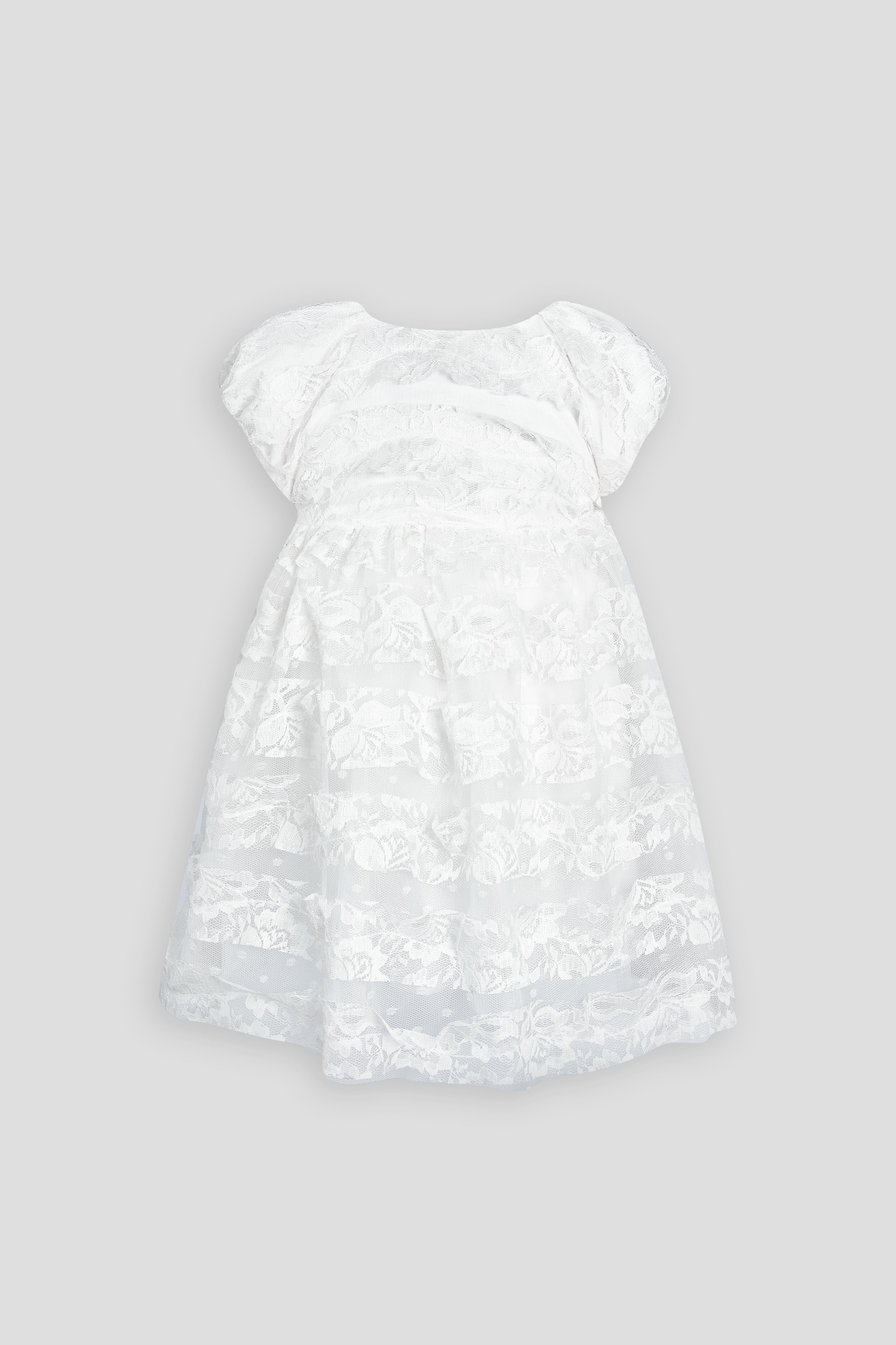 Smart Dress of mesh with ribbons and decor, ecru
