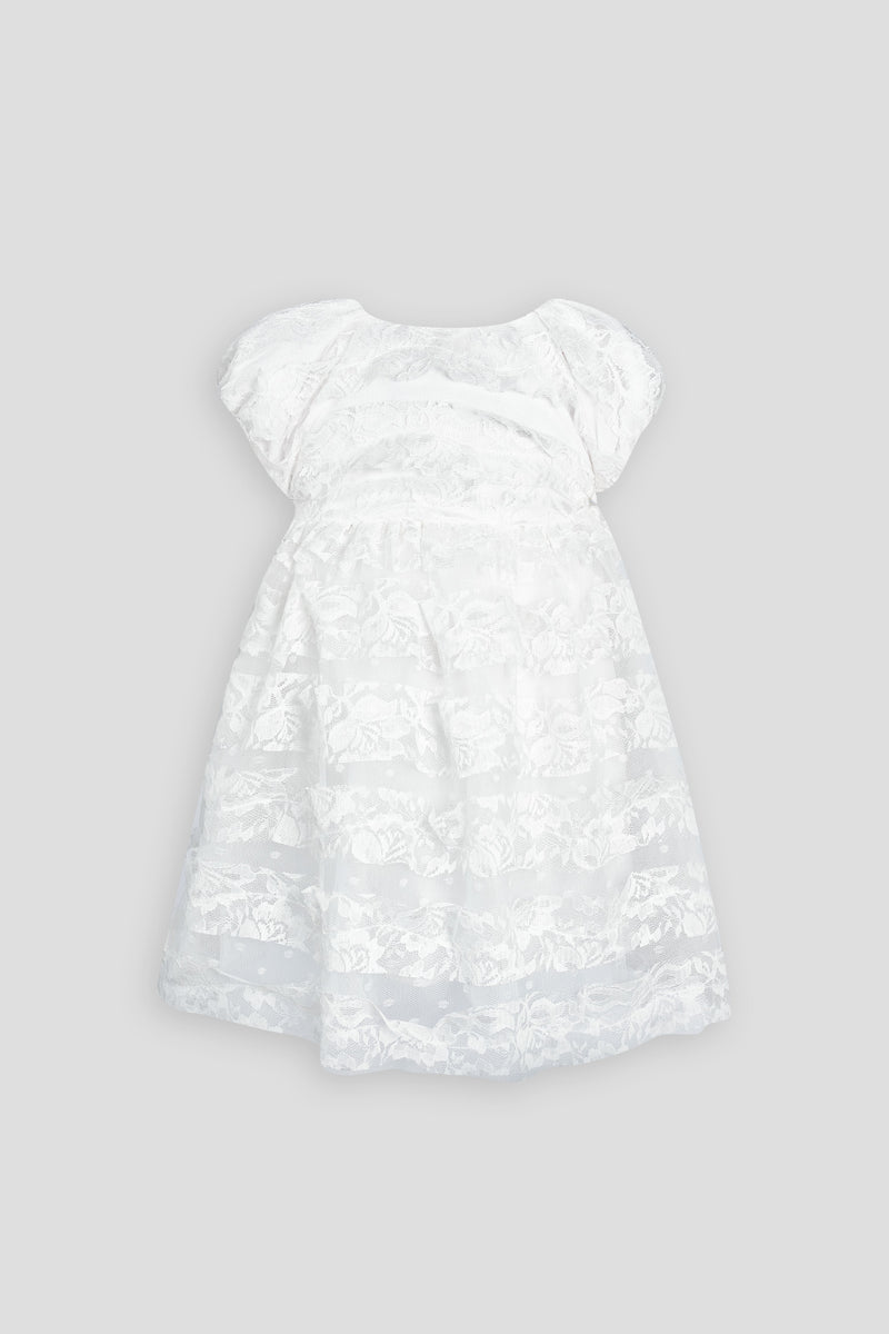Smart Dress of mesh with ribbons and decor, ecru