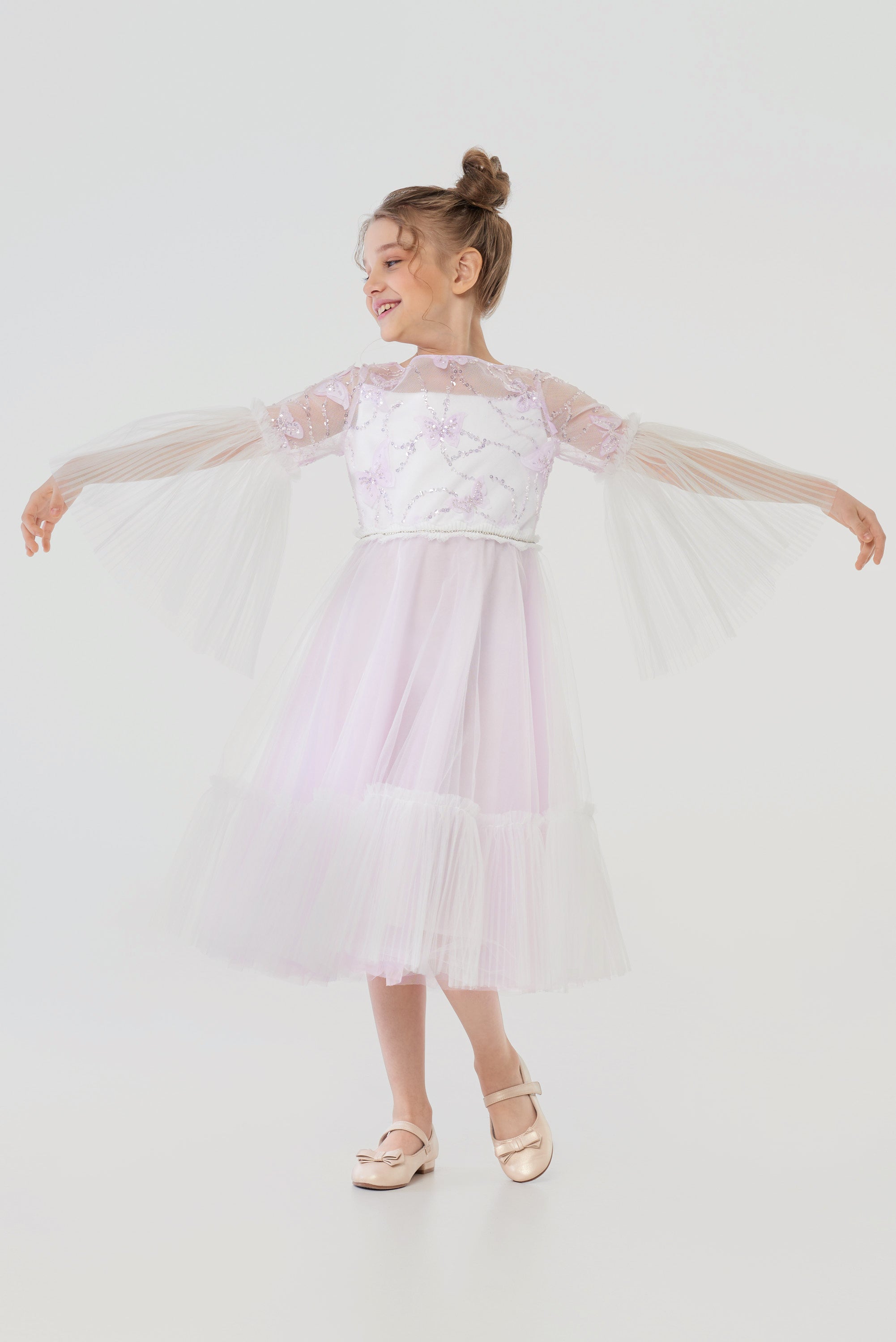 3D Butterfly Sequins Decorated Puffy Sleeves Dress