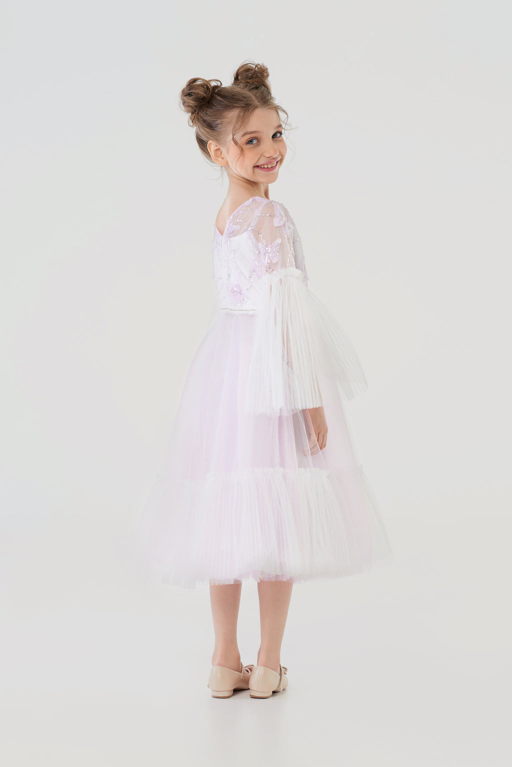 3D Butterfly Sequins Decorated Puffy Sleeves Dress