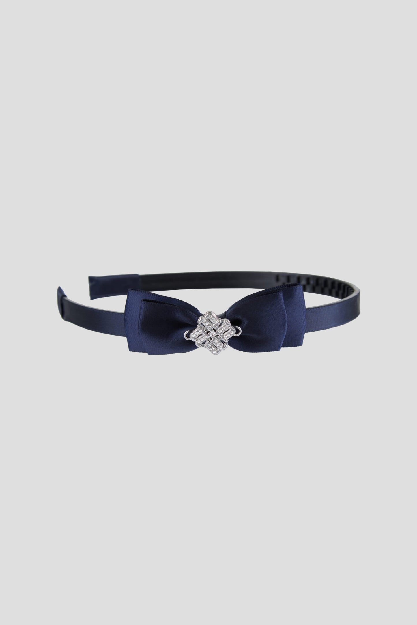 Headband with Blue Bow and Silver Crystal Logo