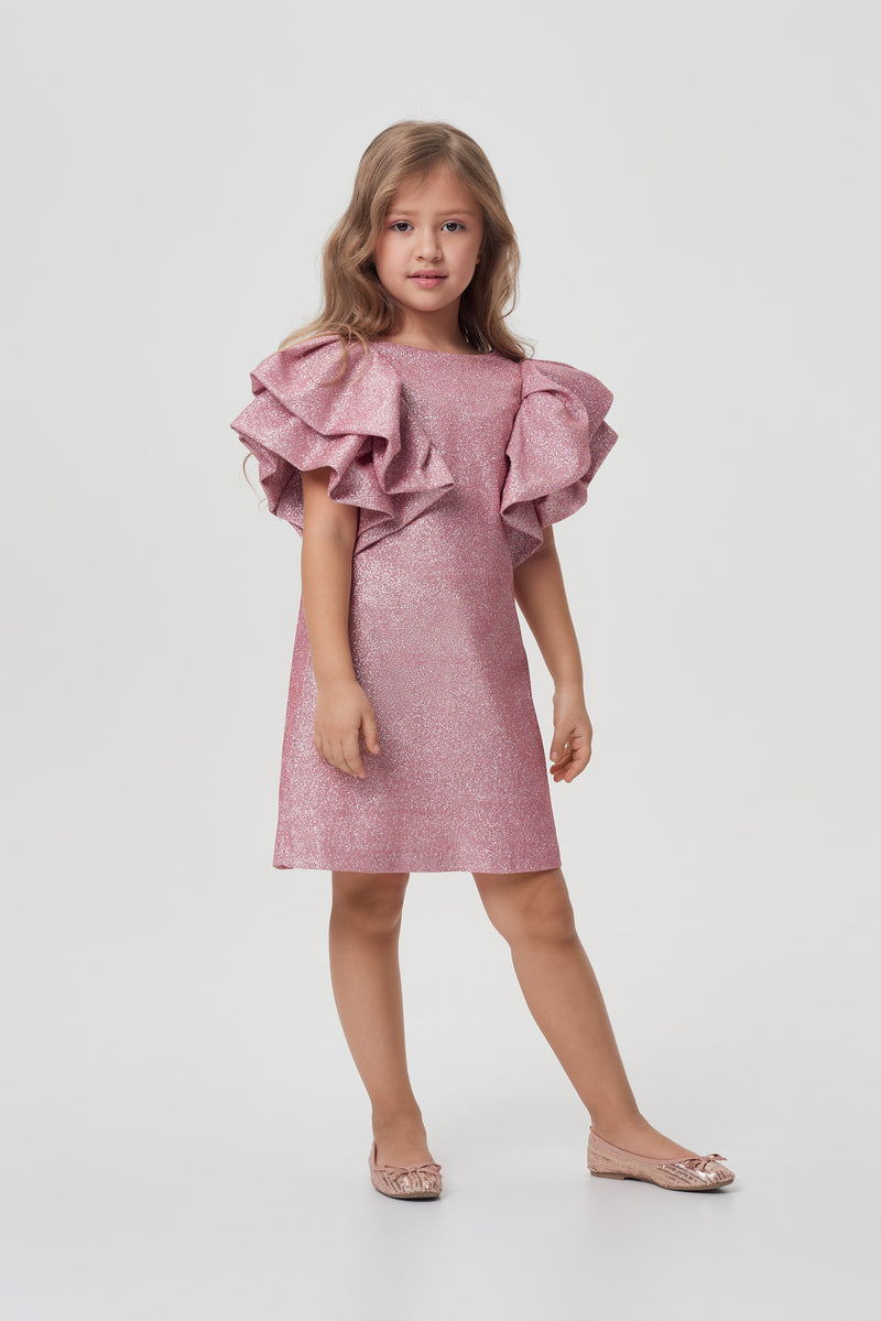 Flounces Sleeves Shimmering Coctail Dress